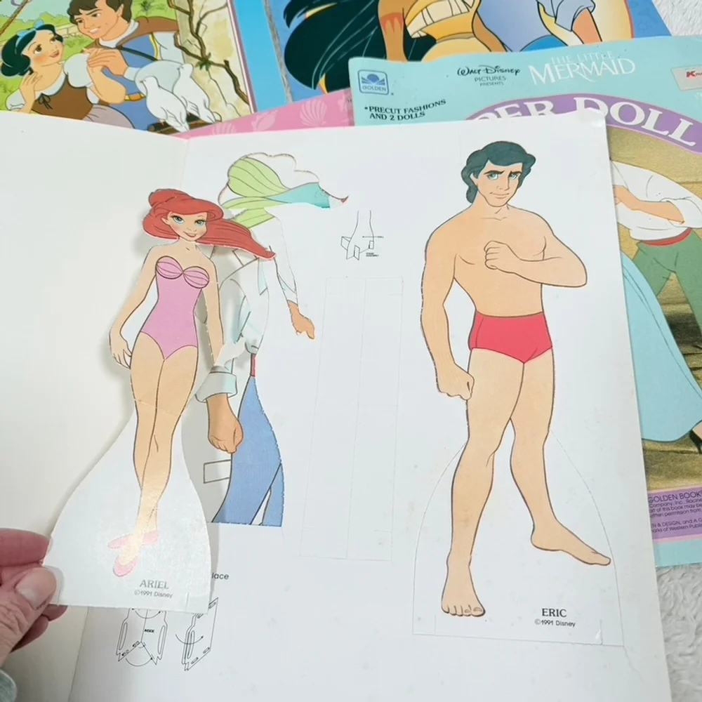 6 Golden Book Disney Movie PaperDolls: Snow White/Pocahontas/Mermaid+ Complete